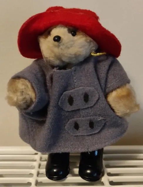 Vintage 1987 Eden Toys Paddington Bear With Grey Coat-Black Boots And Red Hat.