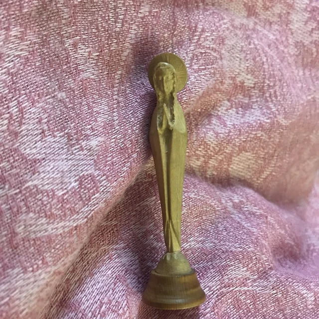 French 3” WOOD HAND CARVED Statue Virgin Mary Our Lady Small Detailed 9