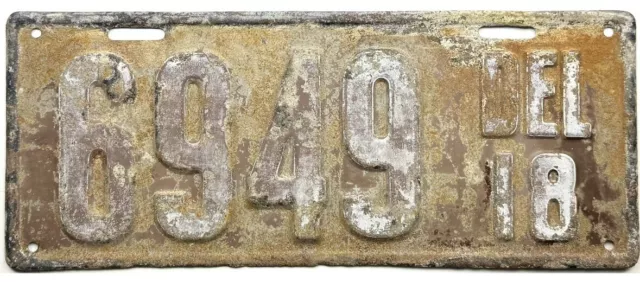 *99 CENT SALE*  1918 Delaware License Plate #6949 No Reserve