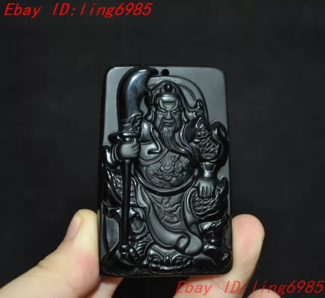 2.6" Chinese Ancient obsidian Carved Ancient hero Guan Yu statue amulet Pendant