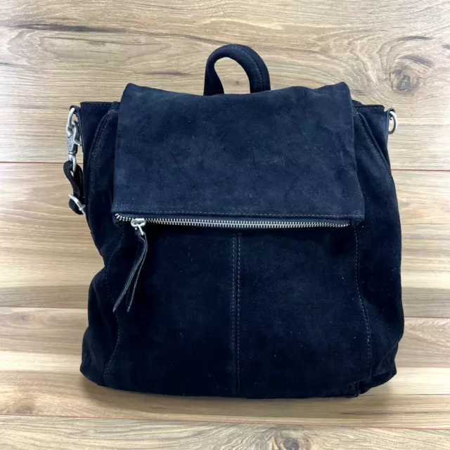 Free People Backpack Handbag Convertible Camilla Black Suede Flap Bag