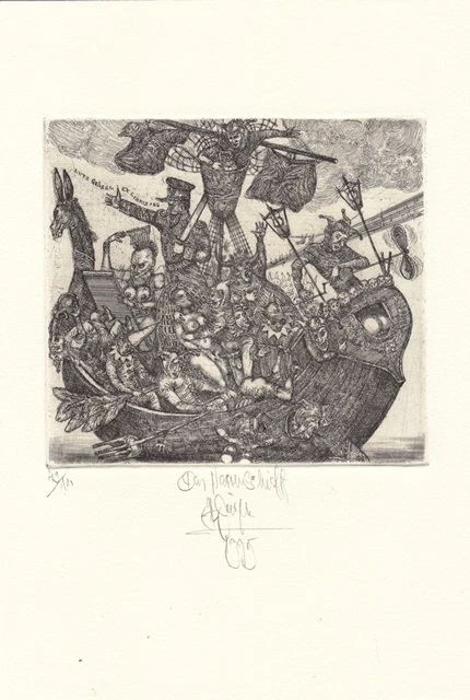 Exlibris Bookplate Radierung Harry Jürgens 1949 Narrenschiff