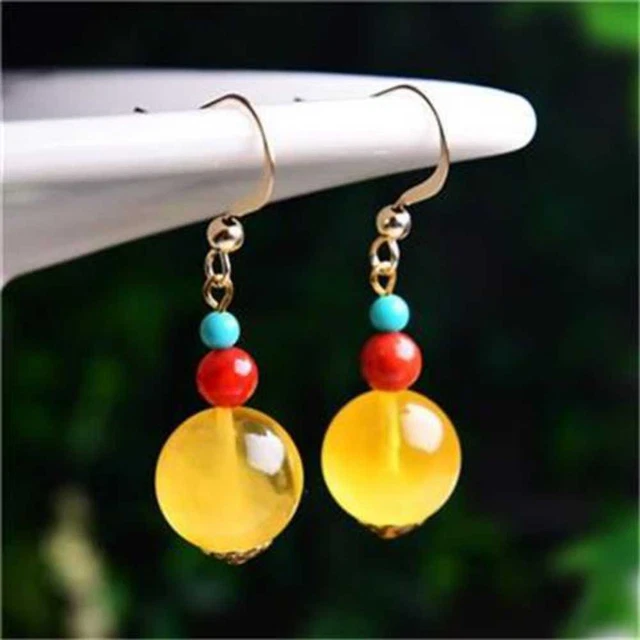 Art Deco Era Faceted Baltic Honey Amber Bead Earrings Jewelry Wedding Lucky Gift
