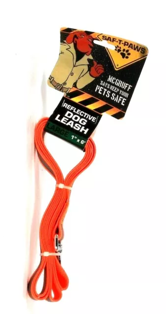 Saf T Paws McGruff Keep Pet Safe Large 1" X 6' Reflective Neon Orange Dog Leash