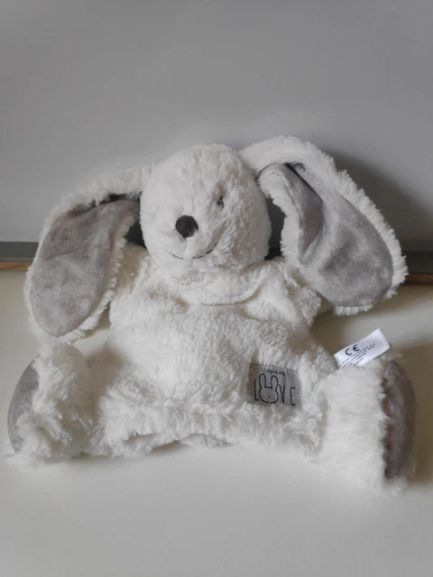 Doudou lapin blanc gris marionnette made in love Simba Toys  + cadeau