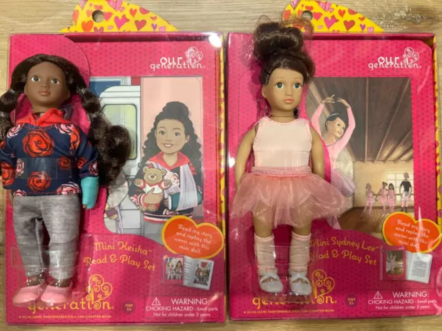 NEW Our Generation Mini Keisha & Mini Sydney Lee 6” Dolls Book Read & Play Sets