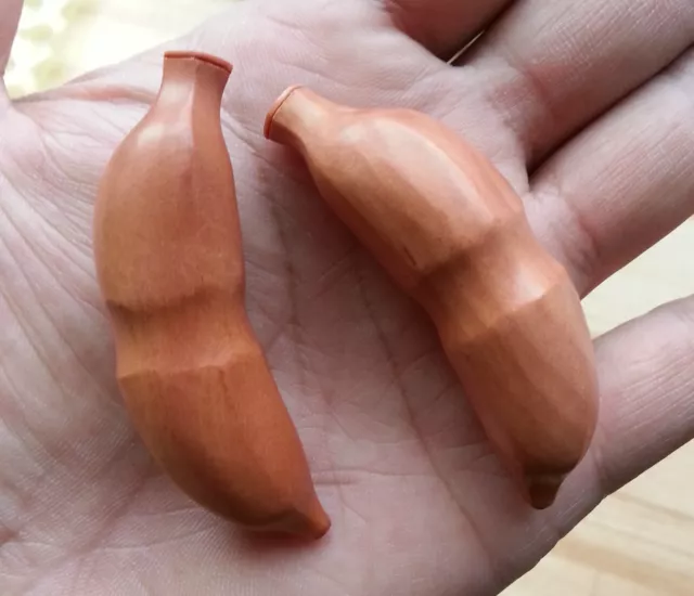 Pair Organic Hand Carved Banana Sawo Wood Ear Tapers Plugs Extreme Heavy Gauges