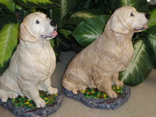 Concrete Statue Golden Retriever, Golden or Cream colored, Hand Painted Figurine 3