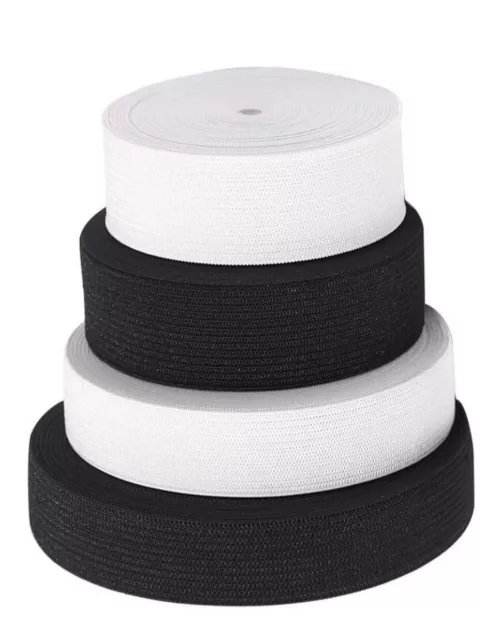 Premium Quality Black/White Elastic Flat woven   20mm 25mm 32mm  38mm 50mm