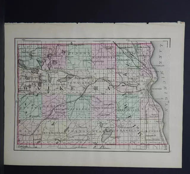 Wisconsin, 1876 County Map, Waukesha or Jefferson County, Double Sided M11#21