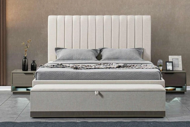 Luxe Chambre à Coucher Meuble Lit 2x Table de Chevet Set Lits Hôtel Meuble 3tlg
