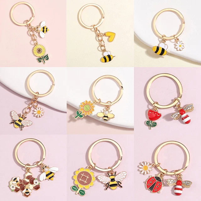 Cute Bee Honeycomb Heart Flower Key Ring Garden Key Chains Gifts Accessorie GAIR