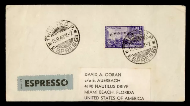 DR WHO 1948 ITALY AMG-FTT TRIESTE OVPT SPECIAL DELIVERY TO USA  i92784