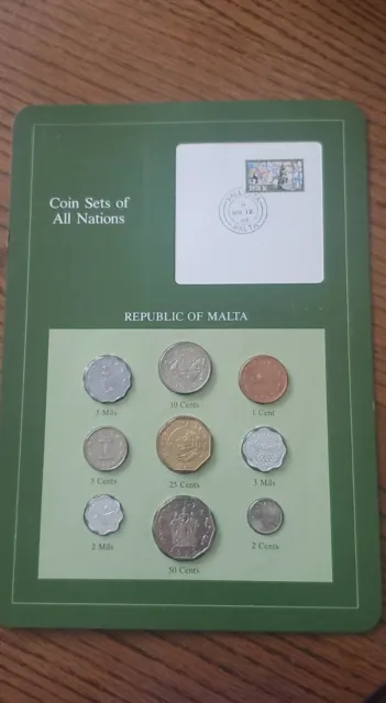 Franklin Mint Coin Sets of All Nations - Malta 9 Coins & Stamp