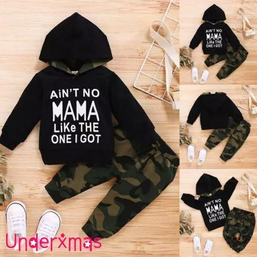 2PCS Newborn Baby Boys Hooded Tops Camouflage Pants Outfit Tracksuit Clothes Set