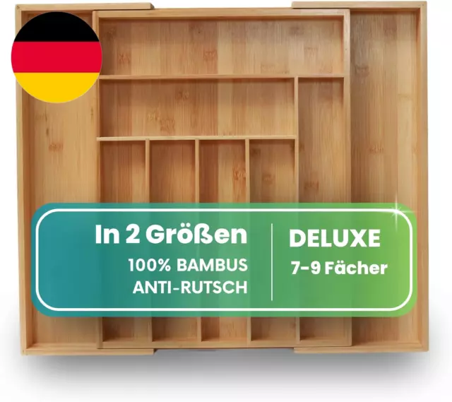 ZEN HOME Deluxe Bambus Besteckkasten Für Schubladen, Ausziehbar 33–50 X 43 X 5 C