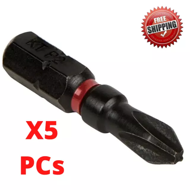 Klein Tools 32798 Pro Impact Power Bits, #2 S2 steel Phillips, 5-Pack
