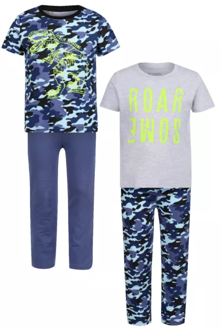 Boys Pyjamas Camouflage Dino Ex Uk Store 1-8 Years Short Sleeve Long Pj New