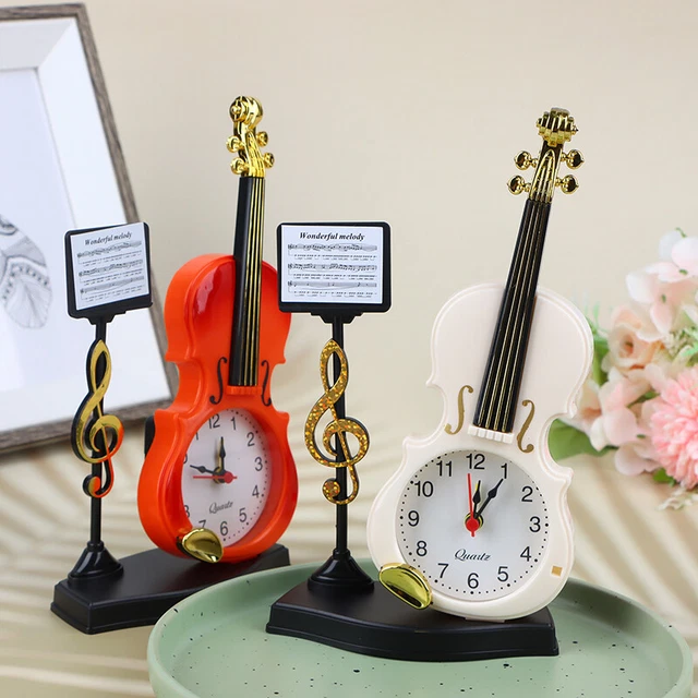 Creative Violin Alarm Clock Children's Cute Cartoon Bedside Clock Retro Ornam J2