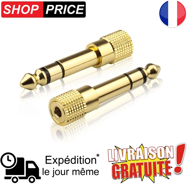Adaptateur Audio 6.3mm Femelle Vers 3.5mm Mâle - Plaqué Or, Connexion Stéréo - 4