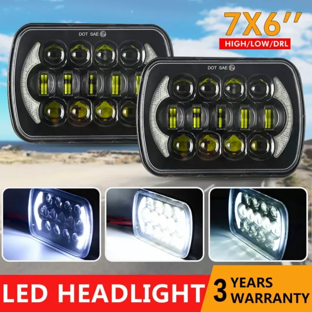 Pair 5x7'' 7x6'' Square LED Headlights Hi-Lo Beam DRL for 1983-2004 Toyota Hilux