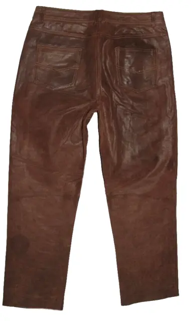 Uomo- Jeans IN Pelle/Nabuk Pantaloni Pelle Braun Cuciture Circa W33 " / L29