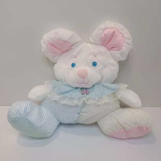 Fisher Price Puffalump 10" White Baby Mouse Bear with Rattle Nylon Plush 1988