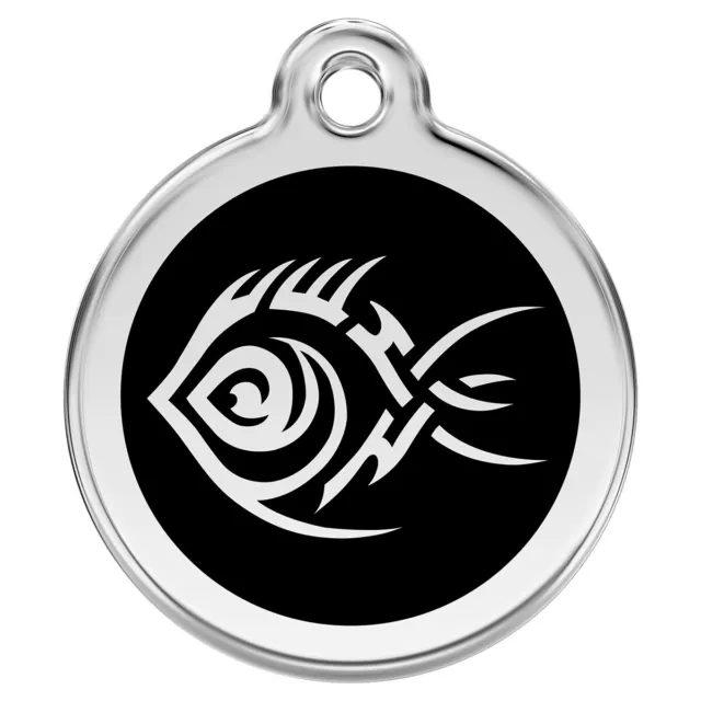RedDingo Médaille pour Chiens Individuelle Gravure Tribale Poissons Noir, Neuf