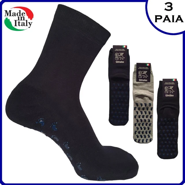 3 Paia di calze ANTISCIVOLO uomo corte gommate in cotone calzini antisdrucciolo