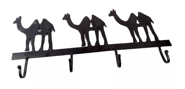 Old Iron Wall Hanger Handmade Camel Figure Coat Cloth Hat 4 Hooks Hanger i75-192