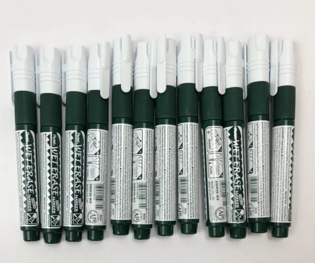 Pentel Weterase Chalk Marker Chisel Point Tip White Lot of 12
