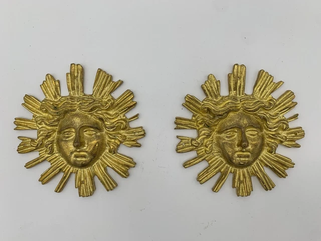 Brass Motif pair. Sun & Face figure ornate plates. Hand made. Classic style.