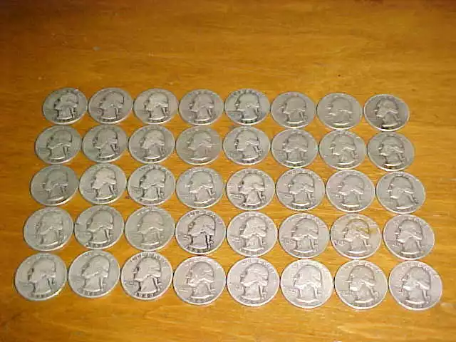 Roll of 40 Washington Quarters 1940s , 90% SILVER  PHILA  DENVER  SAN FRANCISCO