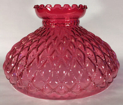 New 10" Cranberry Glass Diamond Quilted Student Lamp Shade, Crimp Top #SH407