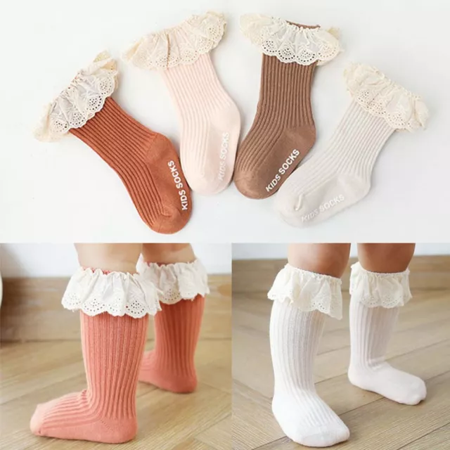 0-3 Years Old Children Kids Soft Knee High Long Lace Cotton socks Baby socks