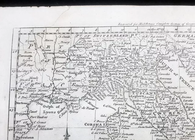 Stampa Antica Middleton 1778 mappa carta geografica italia accurate italy 3