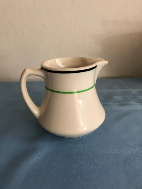 Vintage White Syracuse China Creamer Syrup Pitcher with Green Black Stripe