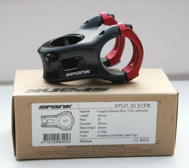 Spank Split 35 Bicycle Stem - 40mm length - Black / Red - NEW - RRP £85