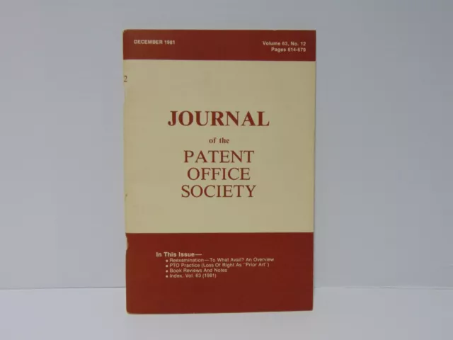 Journal Of The Patent And Trademark Office Society Journal Vol 63 No 12 Dec 1981