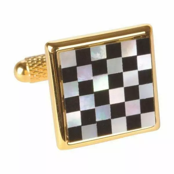 Mother of Pearl Chequered Gold Plated Masonic Cufflinks – LR236