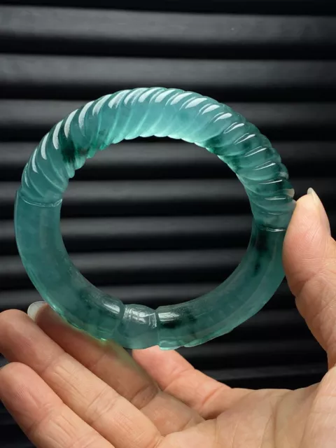 Certified Rare Nature AAA Icy Green Lavender carving Jade jadeite bracelets 58mm