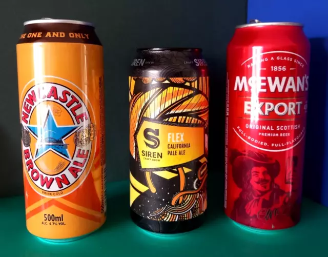 SET x 3 EMPTY 500/440ml SCOTLAND ENGLAND BEER CANS Mc EWANS, NEWCASTLE, SIREN