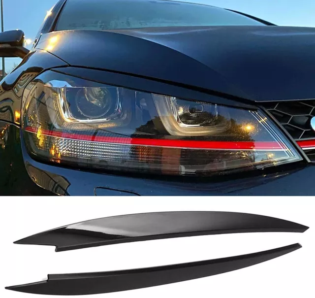 2x Gloss Black Headlight Eyelid Eyebrow Cover Trim Set For VW Golf MK7 R GTI GTD
