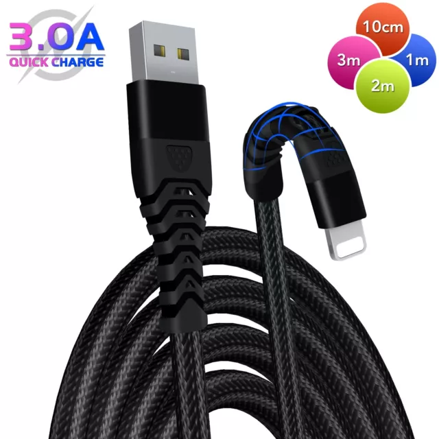 Heavy Duty Braided Long USB Fast Charger Cable Lead For iPhone 14 13 12 11 X 7 8