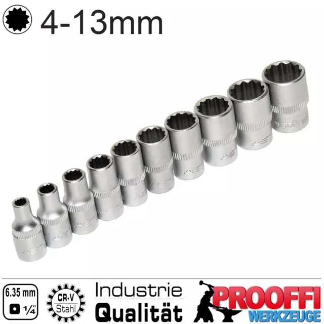 10-tlg Stecknuss Satz 1/4" Steckschlüssel 12-Kant Vielzahn 4 - 13 mm KURZ