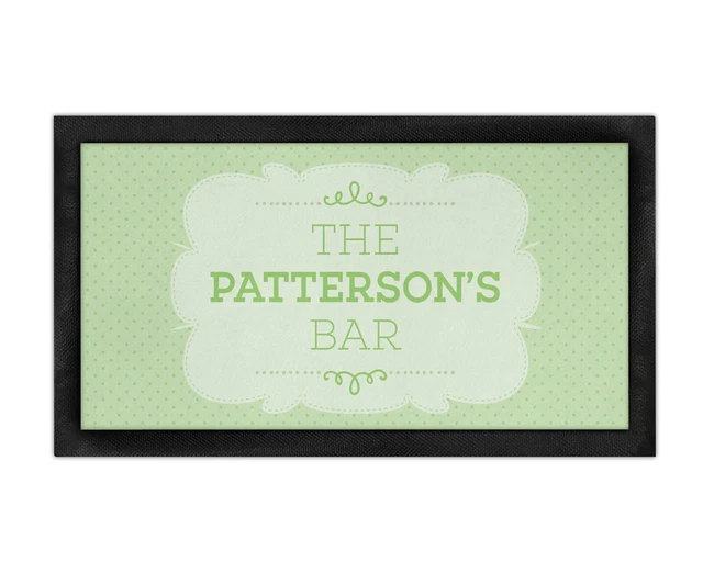 Personalised Any Surname's Bar Green Bar Runner Mat Garden Home Cave Pub Tiki
