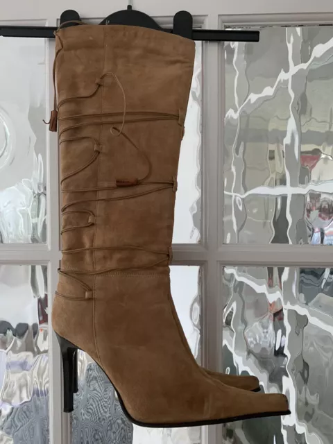 ALDO WOMEN USED Stilettos Light Brown Long Suede Boots has Some