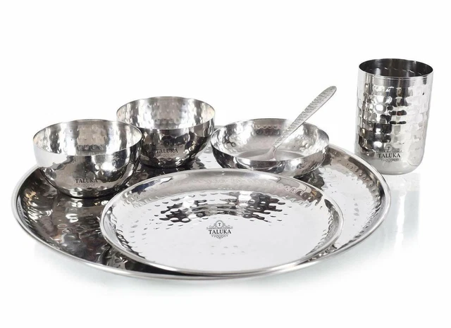 Set da pranzo Thali, set da pranzo martellato in acciaio inossidabile,...
