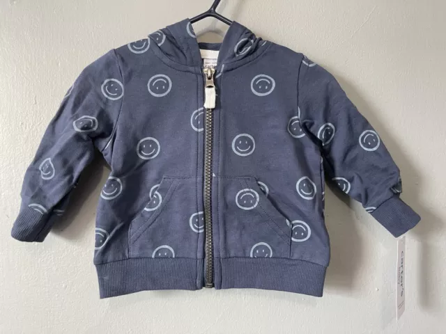 Chaqueta ligera azul Carter's Baby Boys cara sonriente con cremallera manga larga 6M