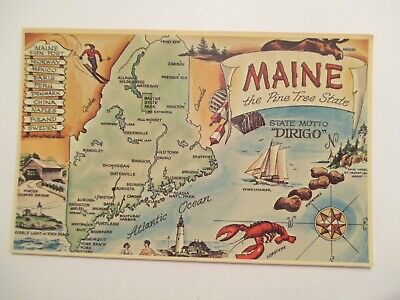 Maine Postcard Map the Pine Tree State ME